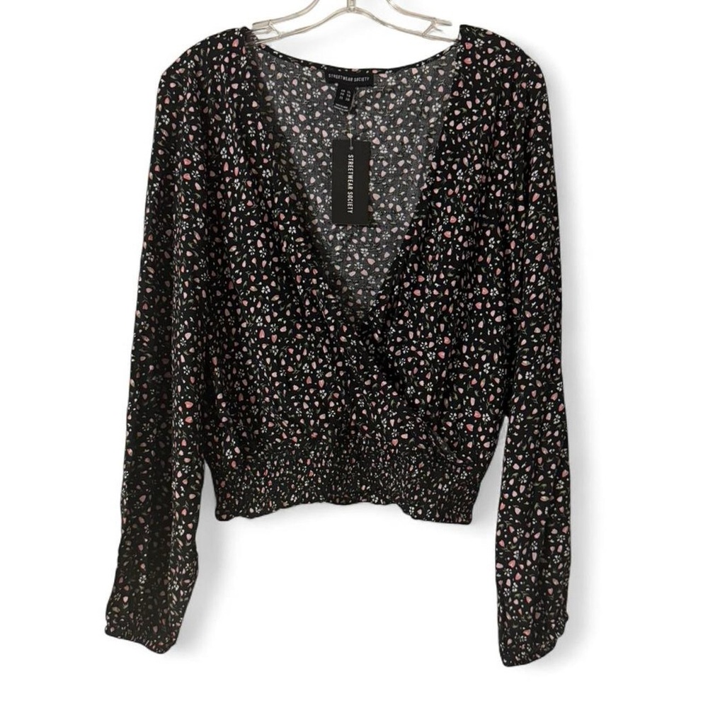 Streetwear Society Black and Pink Floral Blouse